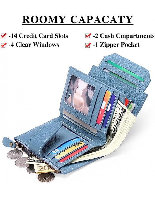 FALAN MULE Small Wallet for Women Genuine Leather Bifold Compact RFID Blocking Small Womens Wallet