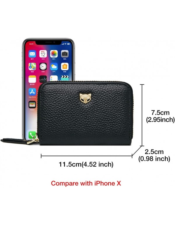 Small Credit Card Holders for Women, Genuine Leather RFID Blocking Gift Box Packing Ladies Mini Card Cases with Zipper Coin Pocket Women's Zip Around Card Holders Womens Small Zipper Purses (Black)