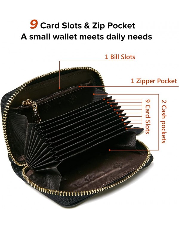 Small Credit Card Holders for Women, Genuine Leather RFID Blocking Gift Box Packing Ladies Mini Card Cases with Zipper Coin Pocket Women's Zip Around Card Holders Womens Small Zipper Purses (Black)