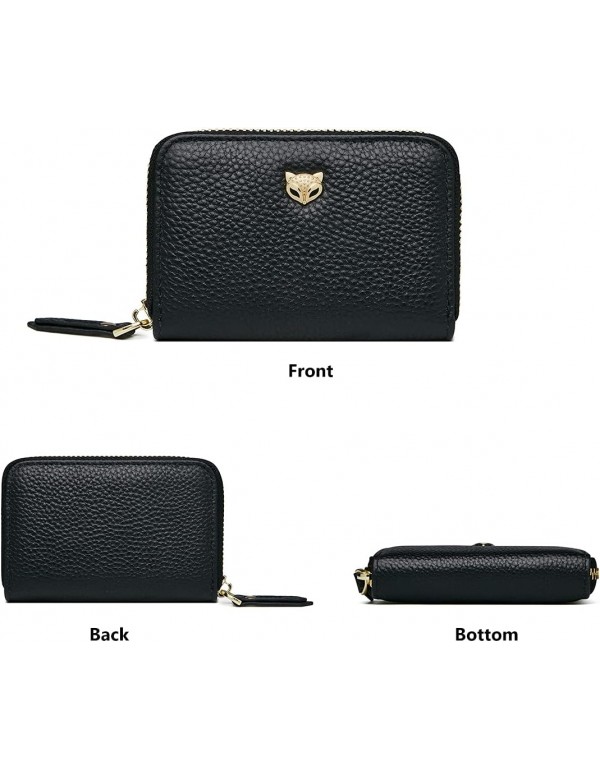 Small Credit Card Holders for Women, Genuine Leather RFID Blocking Gift Box Packing Ladies Mini Card Cases with Zipper Coin Pocket Women's Zip Around Card Holders Womens Small Zipper Purses (Black)