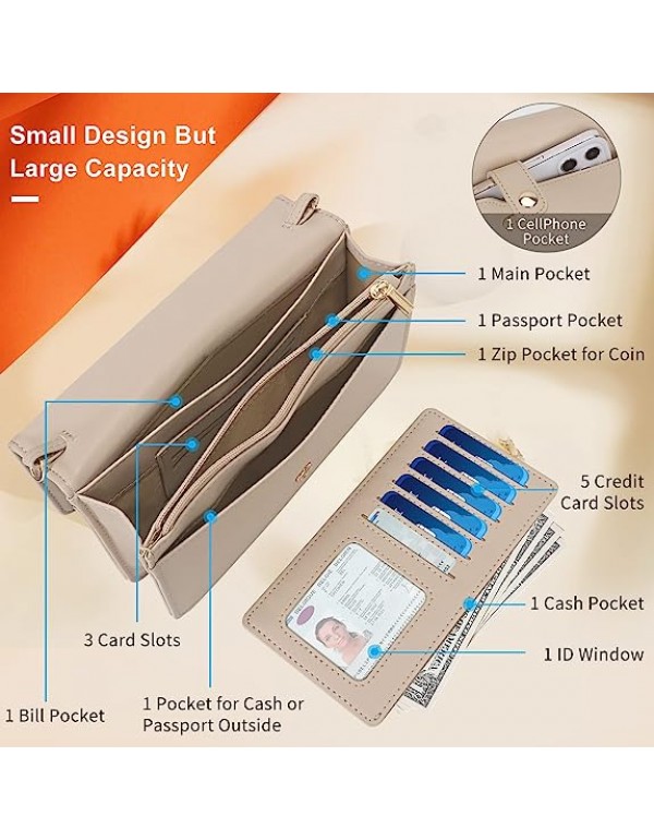 Crossbody Bags for Women, Small Crossbody Cell Phone Purse Wallet Shoulder Bag with Card Holder and 2 Straps Wristlet