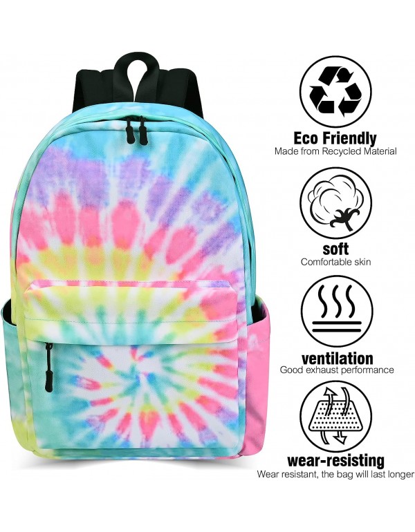 Canvas Backpack,Washable Recycle Cotton 15.8 Inch Backpack Purse for Women Fashion, College Back Pack Bag for Women Daypack Travel Business Work Bag Tie Dye Backpack (Rainbow)