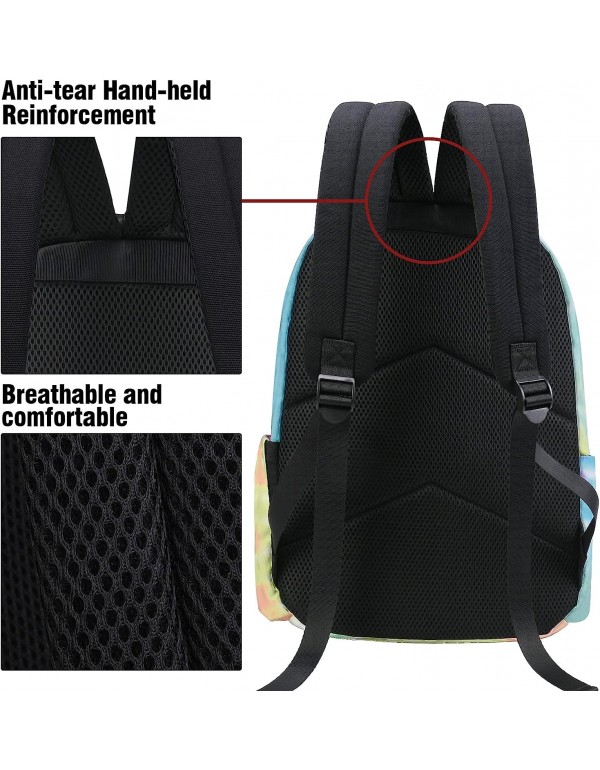 Canvas Backpack,Washable Recycle Cotton 15.8 Inch Backpack Purse for Women Fashion, College Back Pack Bag for Women Daypack Travel Business Work Bag Tie Dye Backpack (Rainbow)