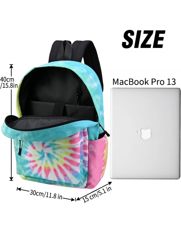 Canvas Backpack,Washable Recycle Cotton 15.8 Inch Backpack Purse for Women Fashion, College Back Pack Bag for Women Daypack Travel Business Work Bag Tie Dye Backpack (Rainbow)