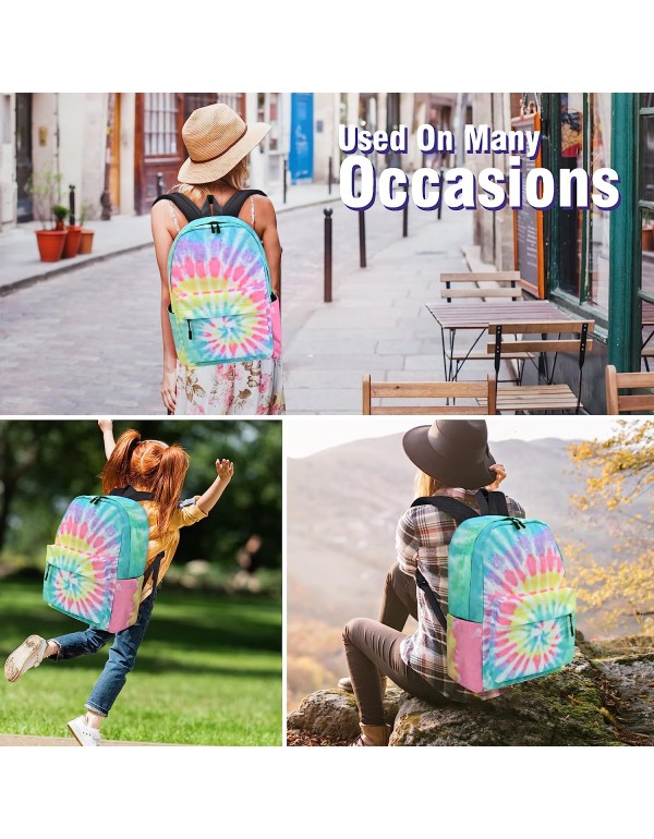 Canvas Backpack,Washable Recycle Cotton 15.8 Inch Backpack Purse for Women Fashion, College Back Pack Bag for Women Daypack Travel Business Work Bag Tie Dye Backpack (Rainbow)