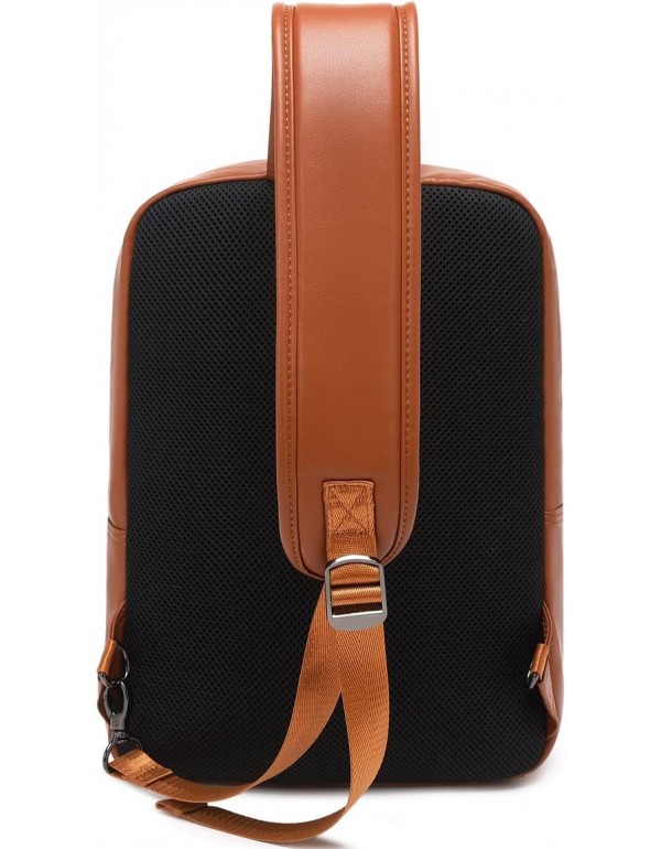 Water-Resistant Brown Sling Bag for Men and Women with Soft Microfiber Leather, Brown