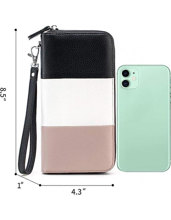 Womens Wallet RFID Blocking Genuine Leather Multi Credit Card Large Capacity Zip Around Clutch Travel Purse Wristlet