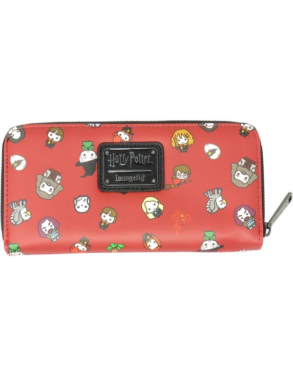 Harry Potter Chibi Characters Maroon Allover Print Zip Around Wallet