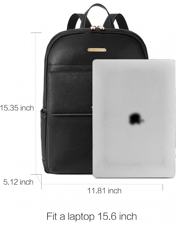 Leather Laptop Backpack for Women Large Capacity 15.6 inch Computer Bag Casual College Daypack Travel Bag Black