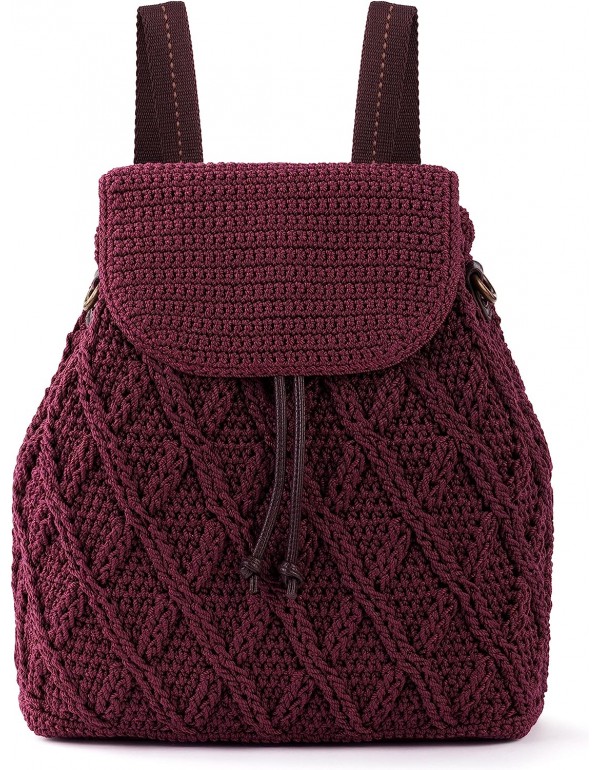 Backpack in Crochet, Adjustable, Removable Straps, Convertible Design, Cabernet