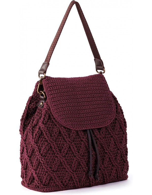 Backpack in Crochet, Adjustable, Removable Straps, Convertible Design, Cabernet
