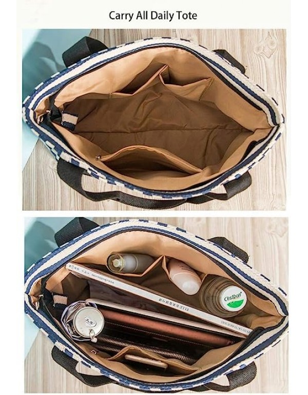 Handbag With Pockets Womens Canvas Daily Shoulder Work Bag with Zipper for Girl Women Gifts