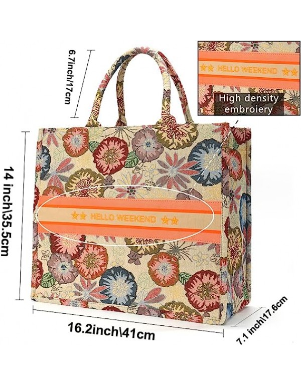 Large Tote Bag for Women, Embroidery Handbags for Women Weekender Handbags