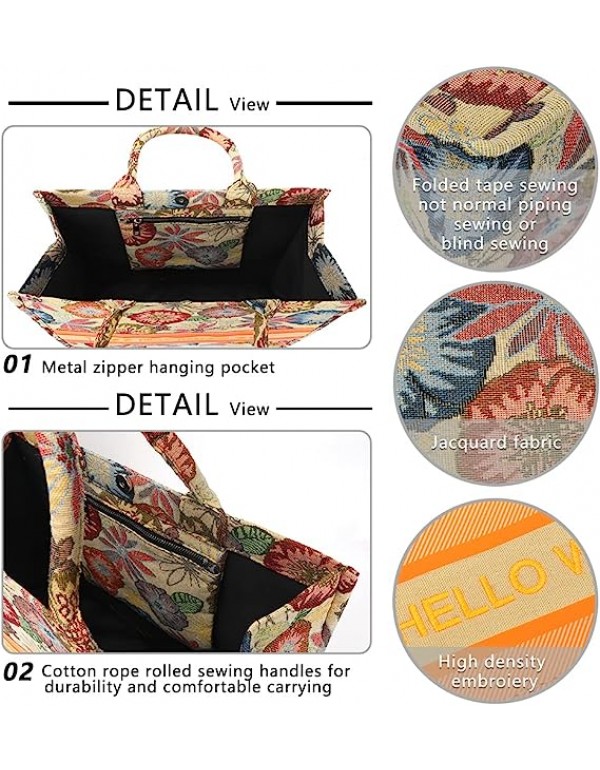 Large Tote Bag for Women, Embroidery Handbags for Women Weekender Handbags