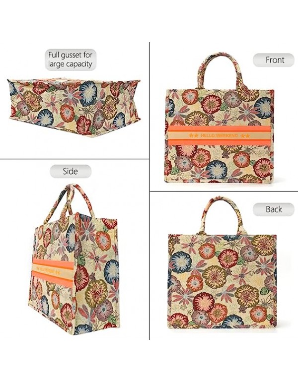 Large Tote Bag for Women, Embroidery Handbags for Women Weekender Handbags